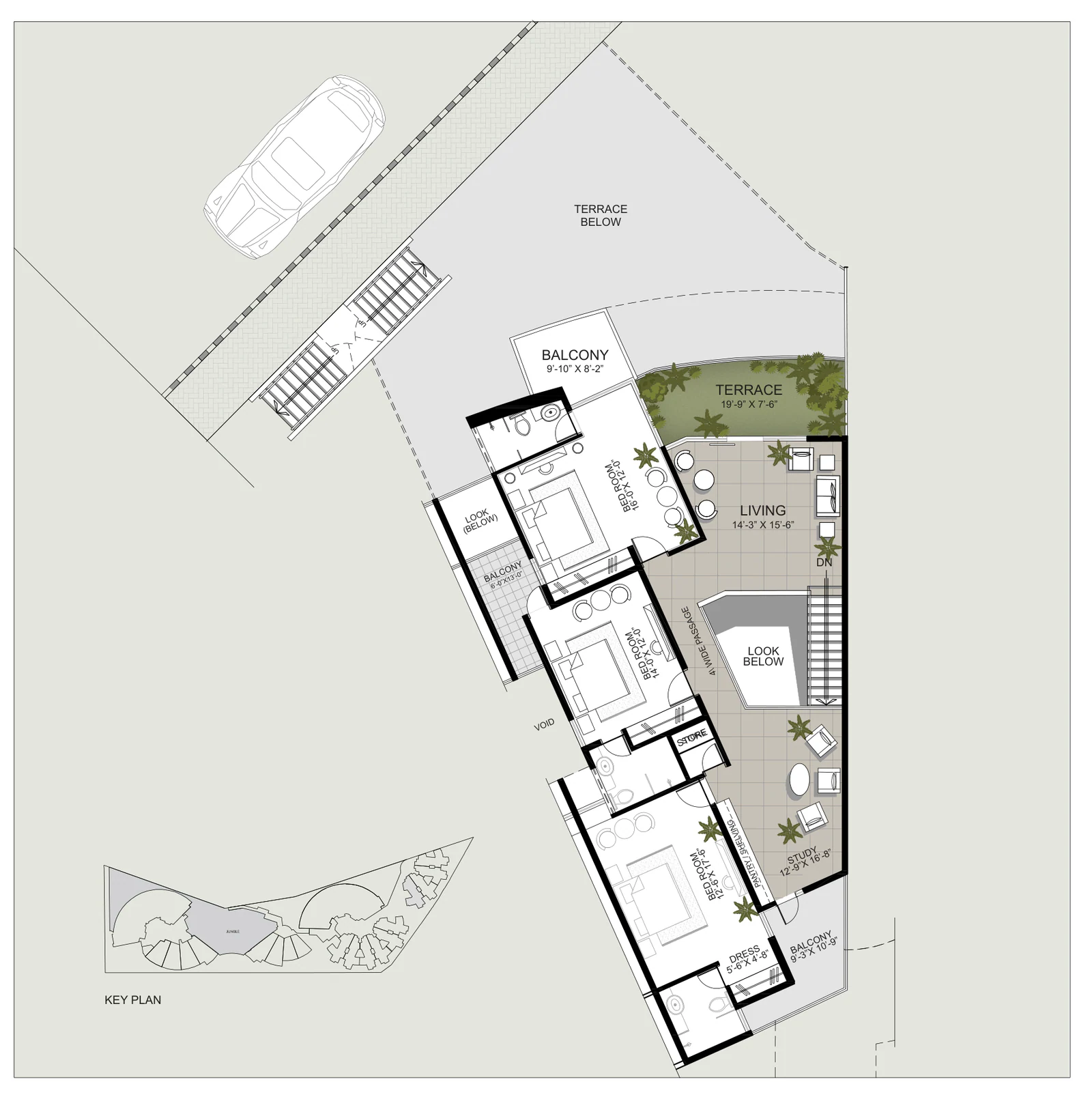 Villa — 4 bed duplex (corner) — V-7, Bed room level plan